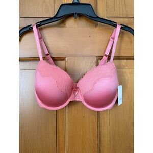 Auden Women's Pink Lace Light Lift Comfort Wire Demi Coverage Bra Size 32DD NWT